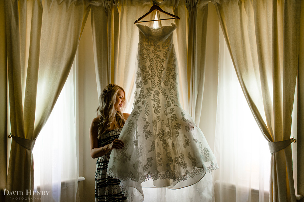 Bride at home with wedding dress in Pymble