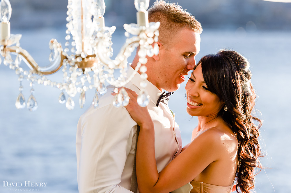 Sydney Harbour Wedding photos, with chandelier