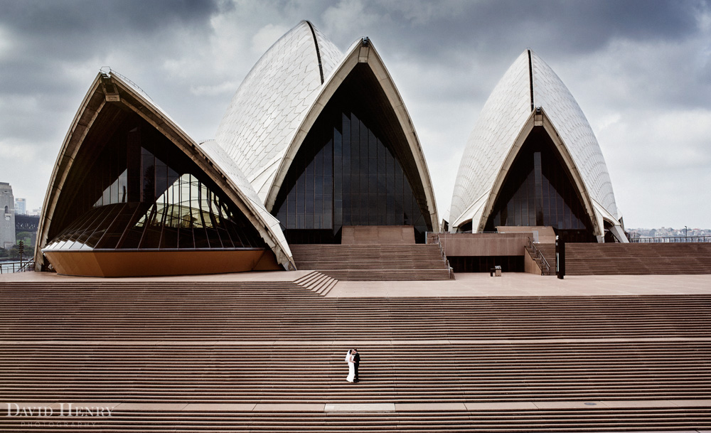 Bride and Groom on wedding day at Sydney Opera House