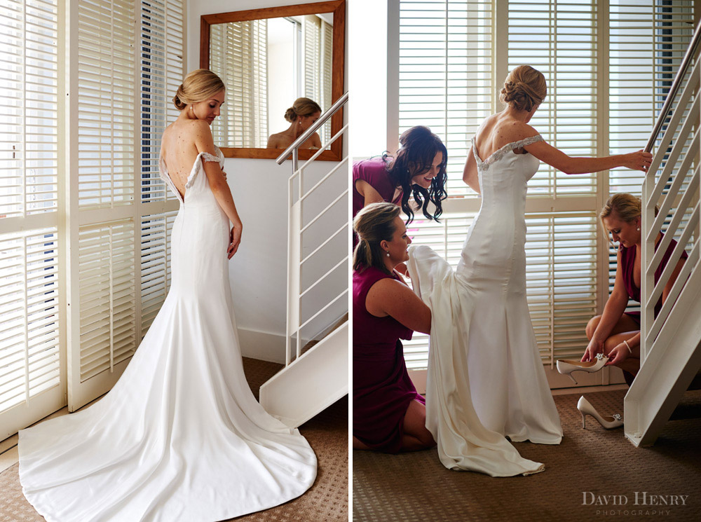 Bride getting dressed at Watsons Bay Hotel