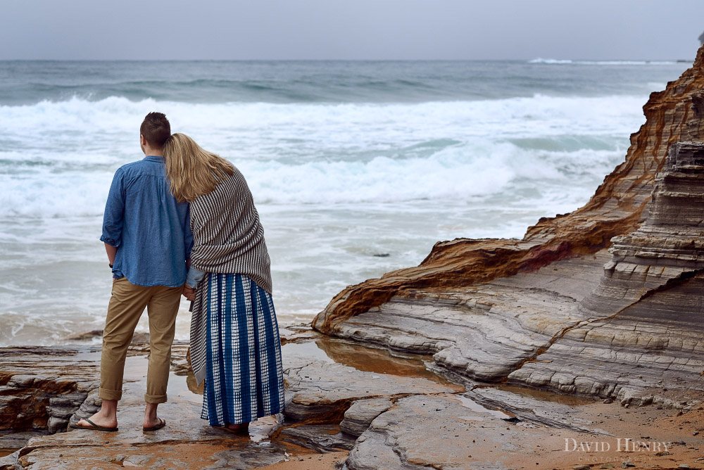 Quiet moment at Mona Vale Beach engagement