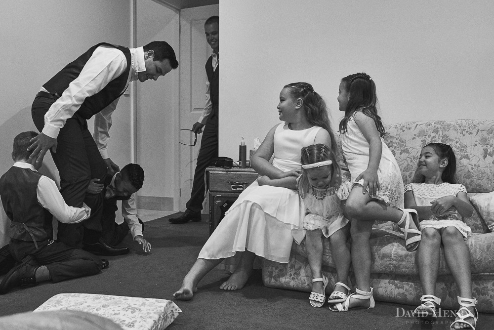 Black and white of Groom with family
