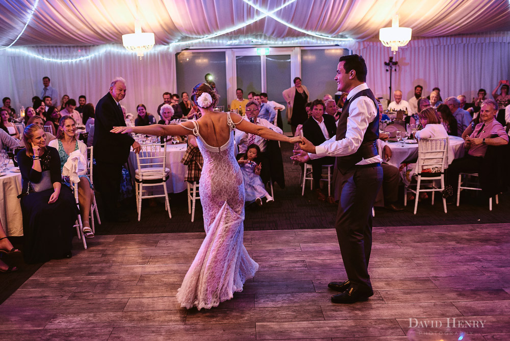 Dancing bride and groom
