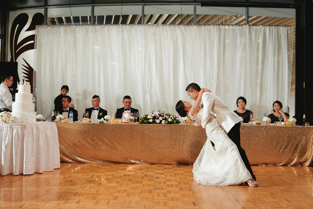 Dipping the bride during dance