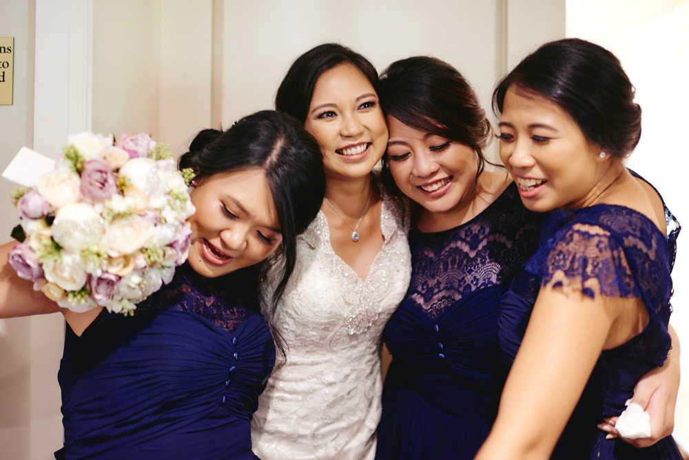 Celebrating with her bridesmaids
