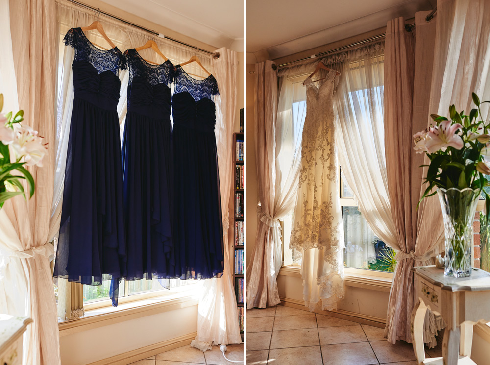 Wedding dresses hanging ready to be worn