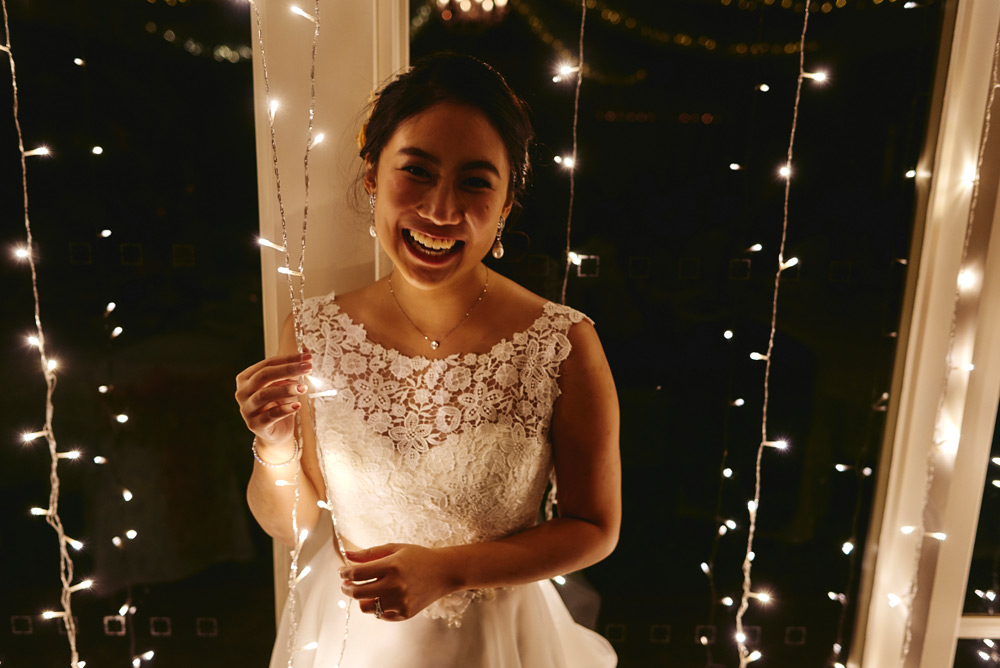 Bride with reception lights
