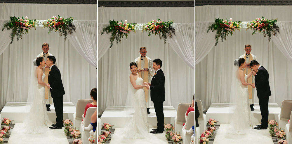 wedding first kiss between bride and groom