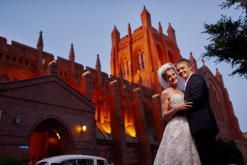 wedding photos with bride and groom at newcastle cathedral