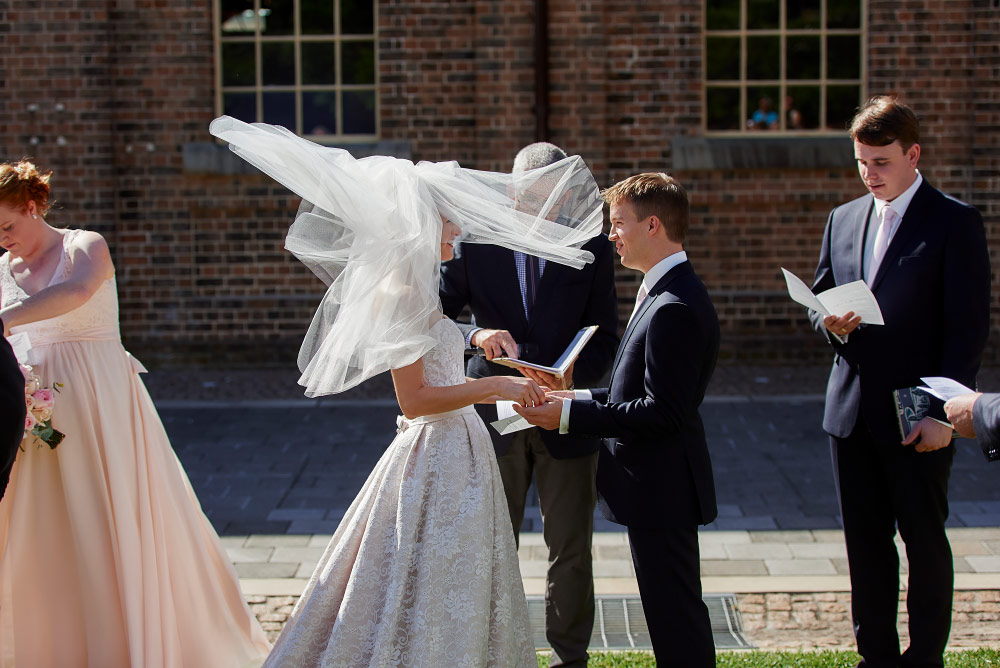 veil tries to fly off during newcastle museum wedding