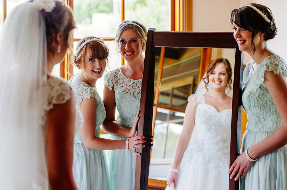 checking brides dress