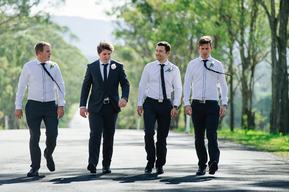 groomsmen on the road in the Hunter Valley