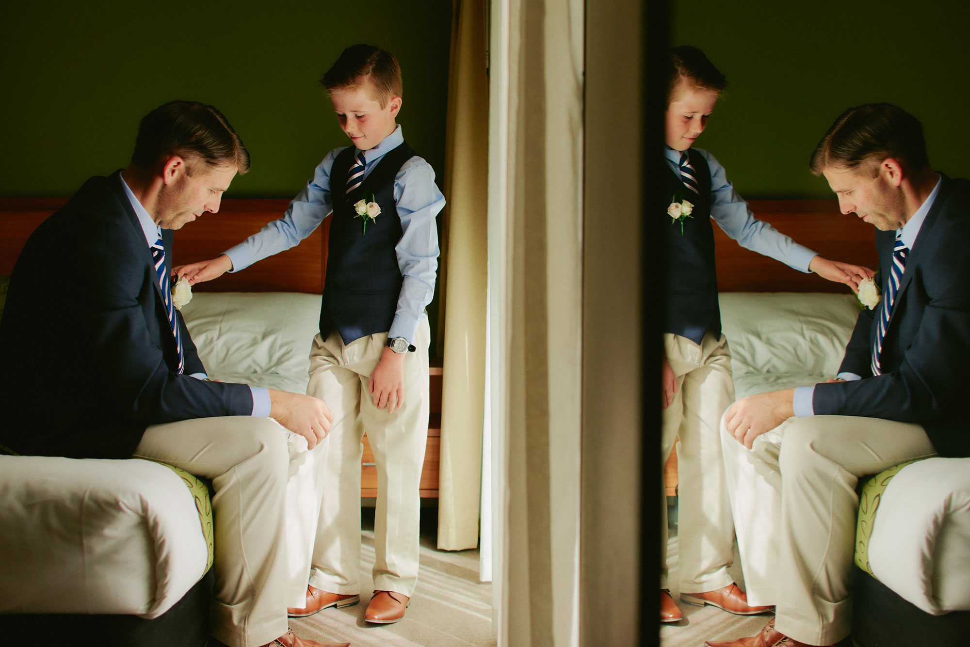 Groom and son ready for wedding in Blue Mountains