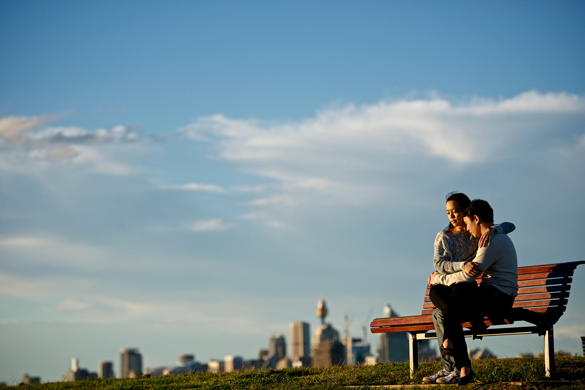 Sydney Park Engagement photo with CBD in background