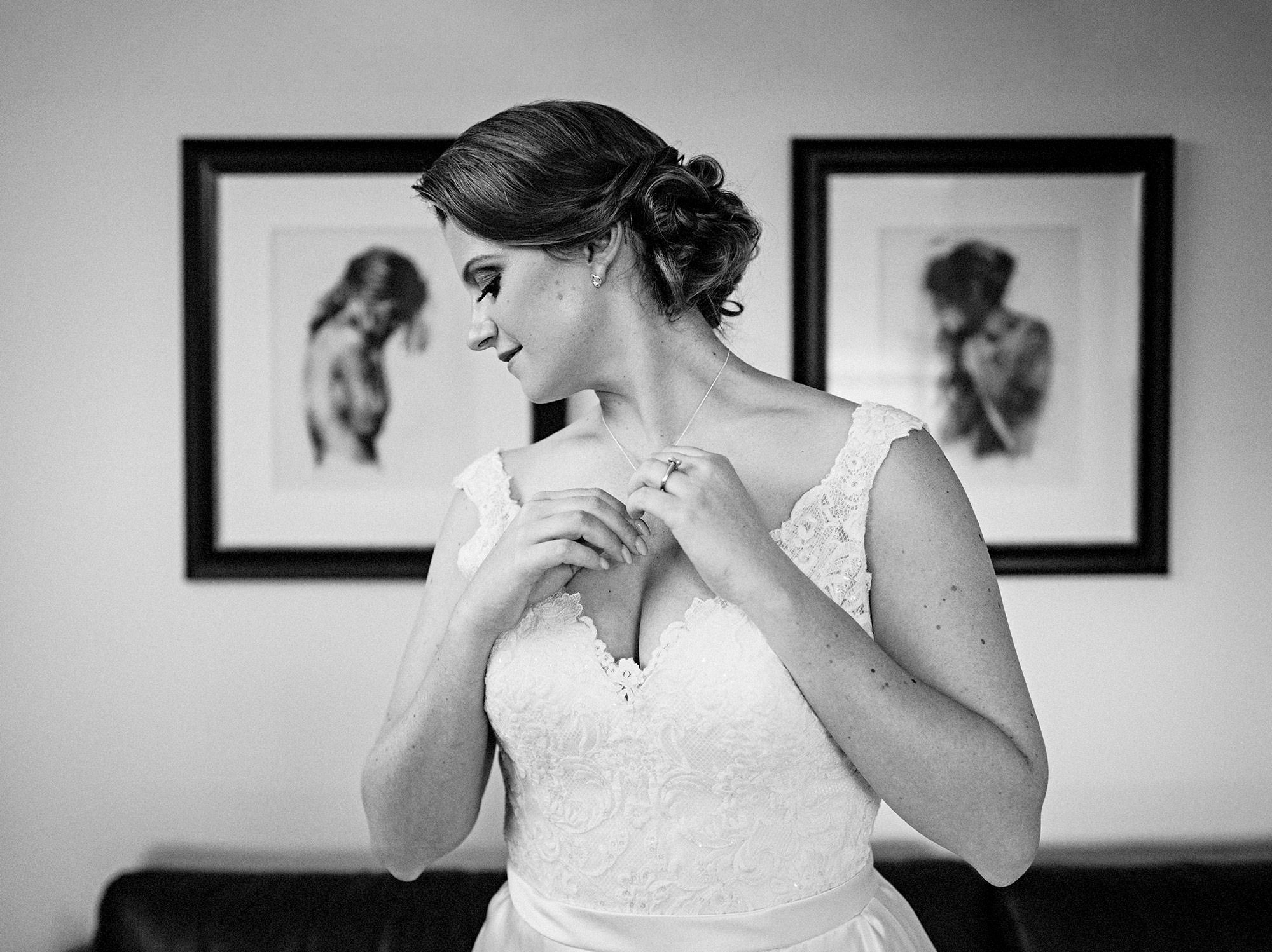 black and white portrait of bride