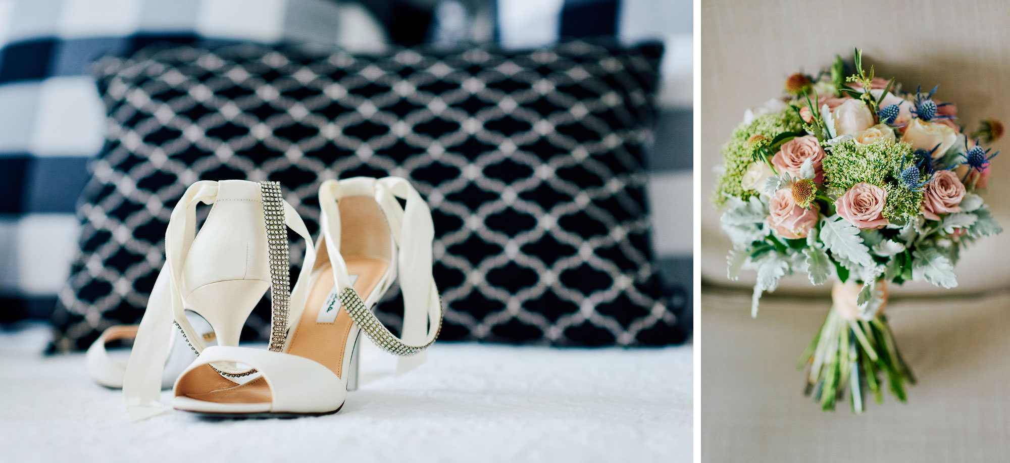 brides shoes and bouquet