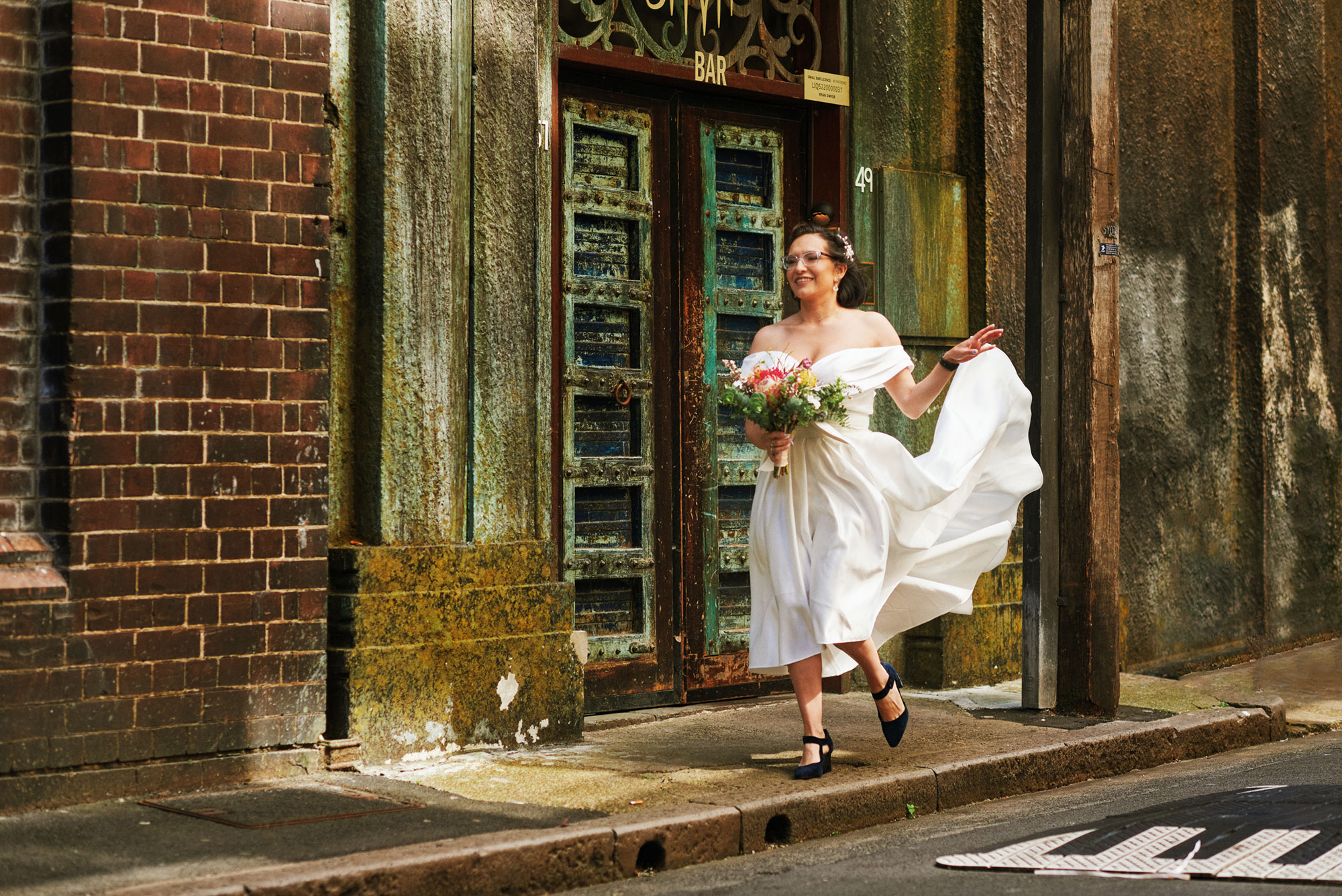 Bride walking down Sydney streets