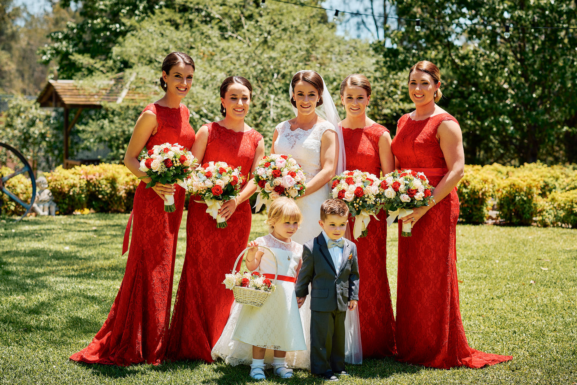 Bride with her bridal party at home before the ceremony