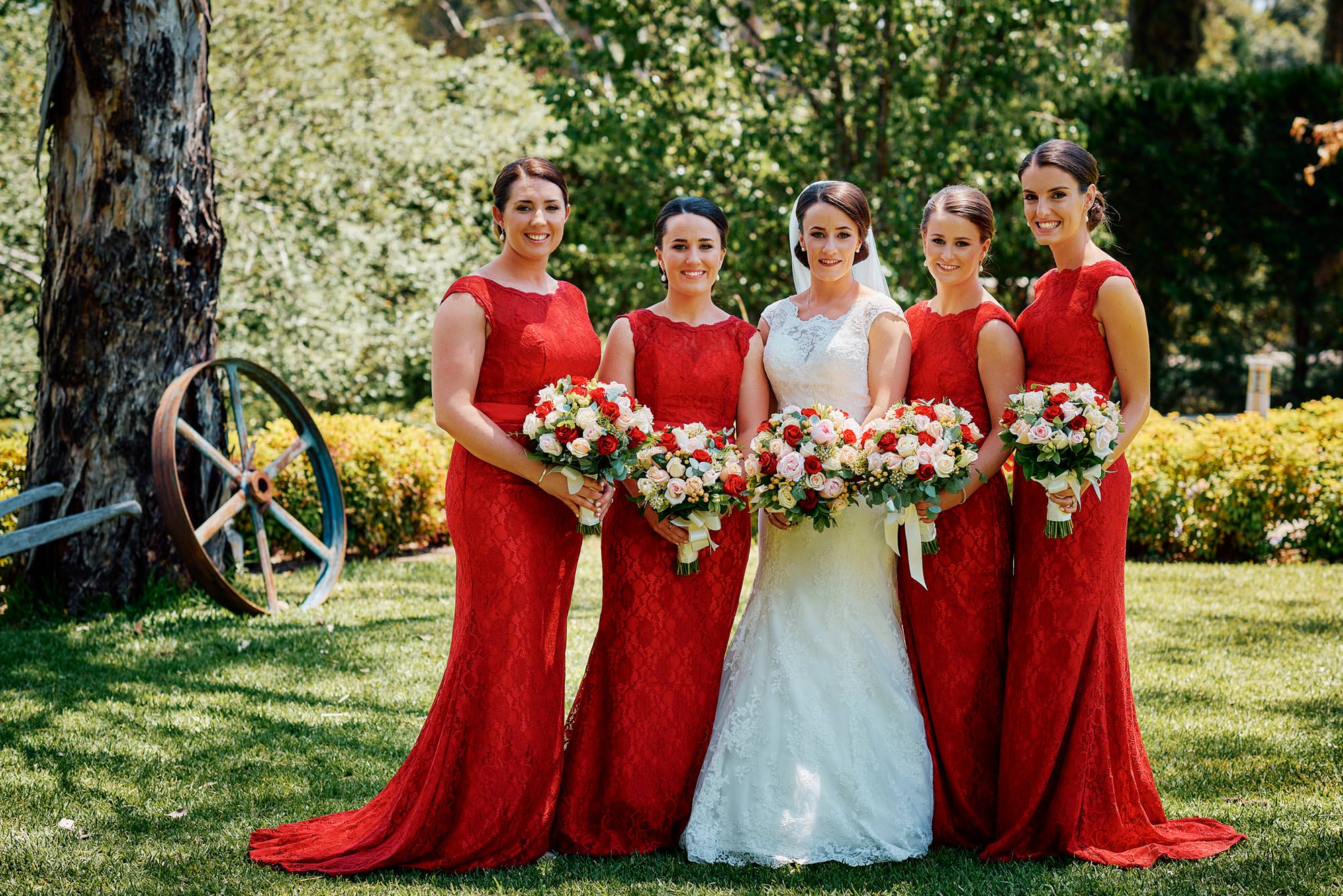 Bride with bridesmaids before leaving for wedding