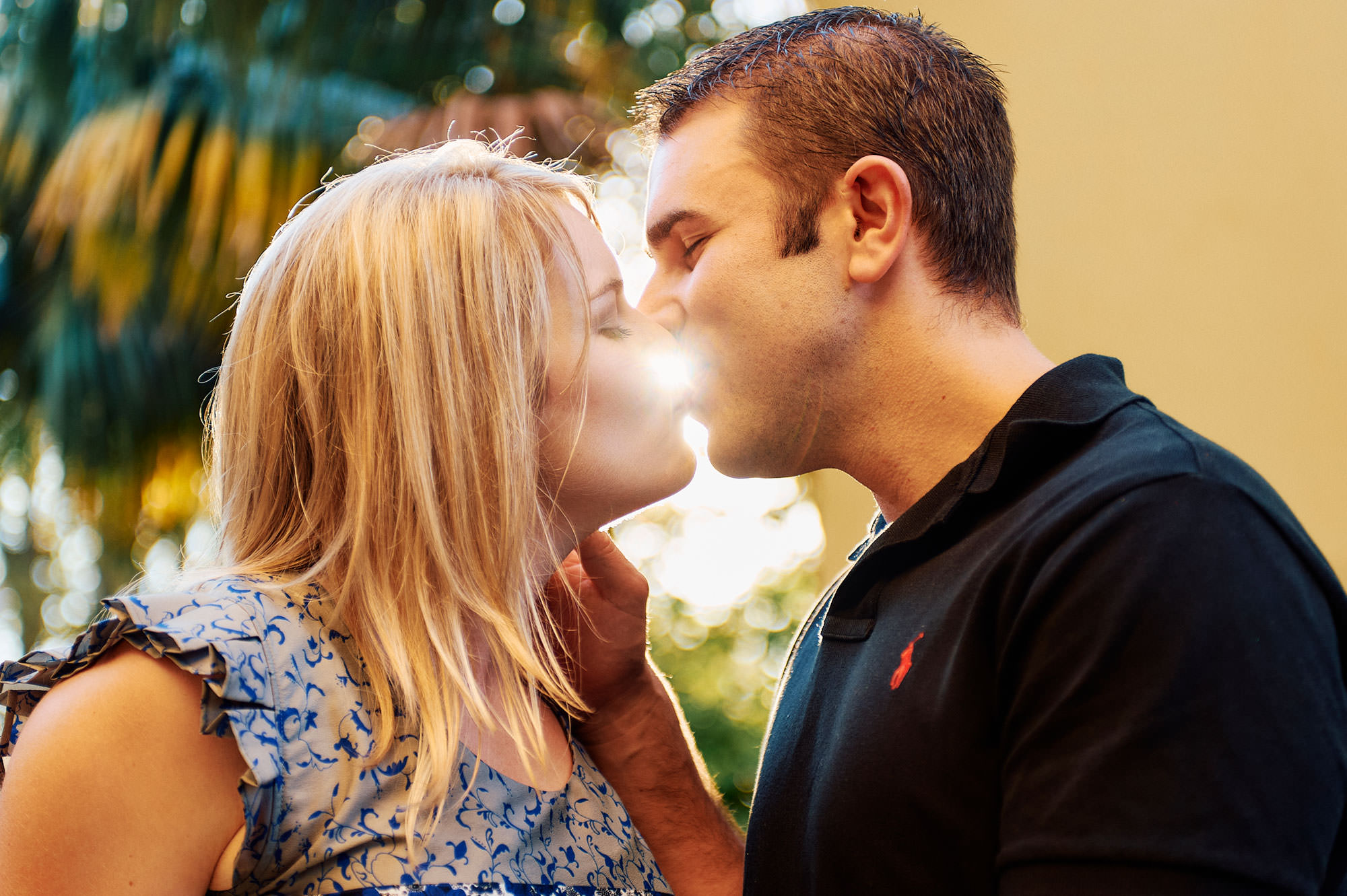 Engagement kiss between Katie and David in Balmain