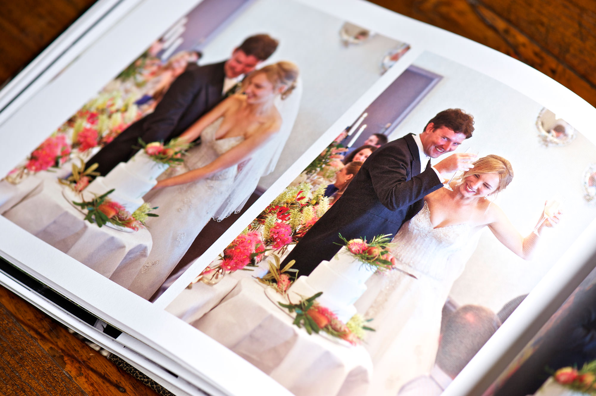 Wedding reception pages on Lee and Sarah's Queensberry press book