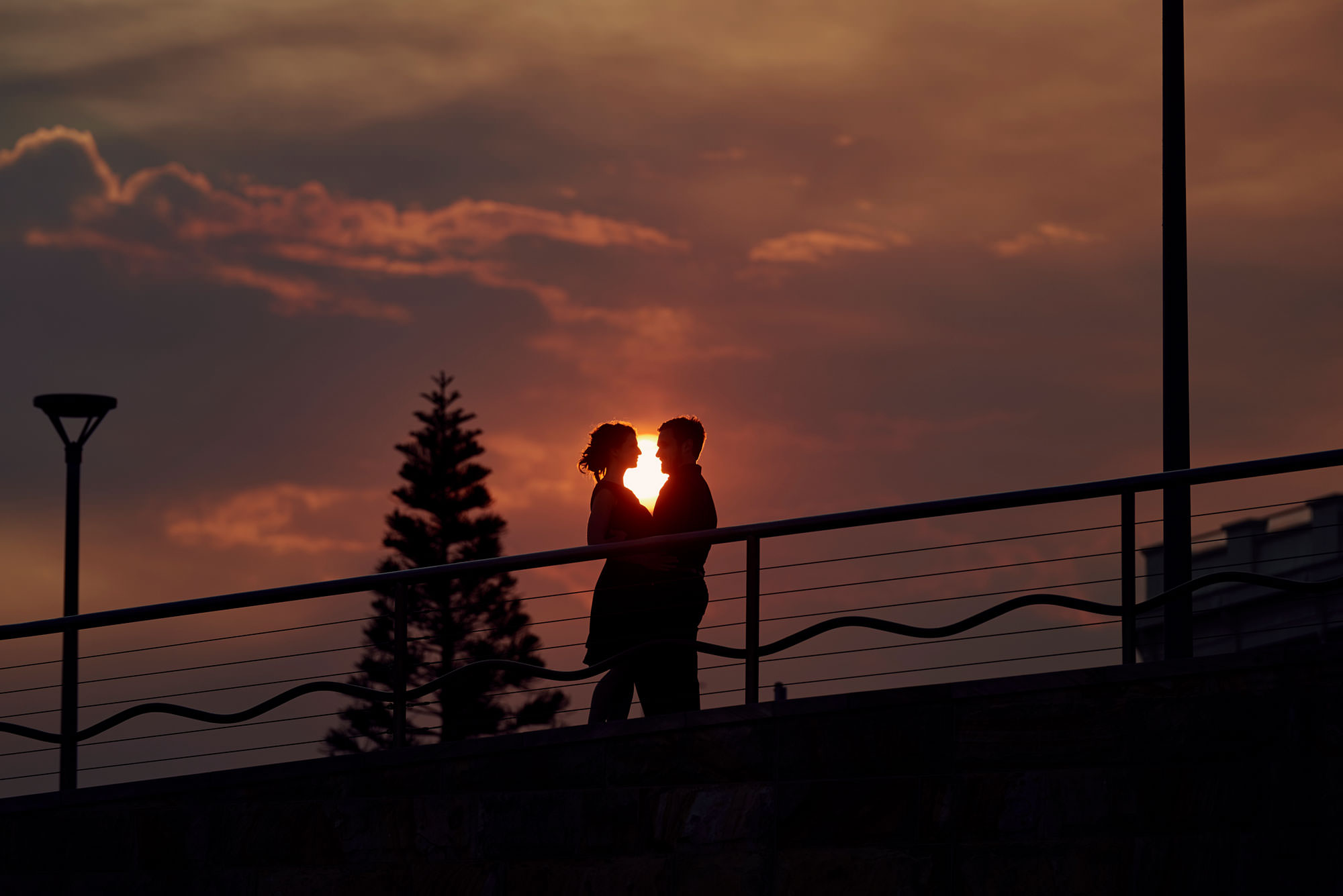 Sunset silhouette engagement photo at Maroubra Beach
