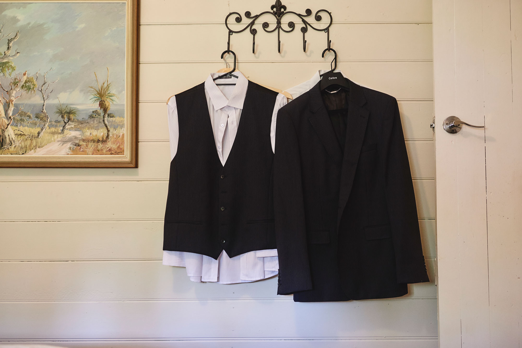 Grooms suit and shirt ready to put on