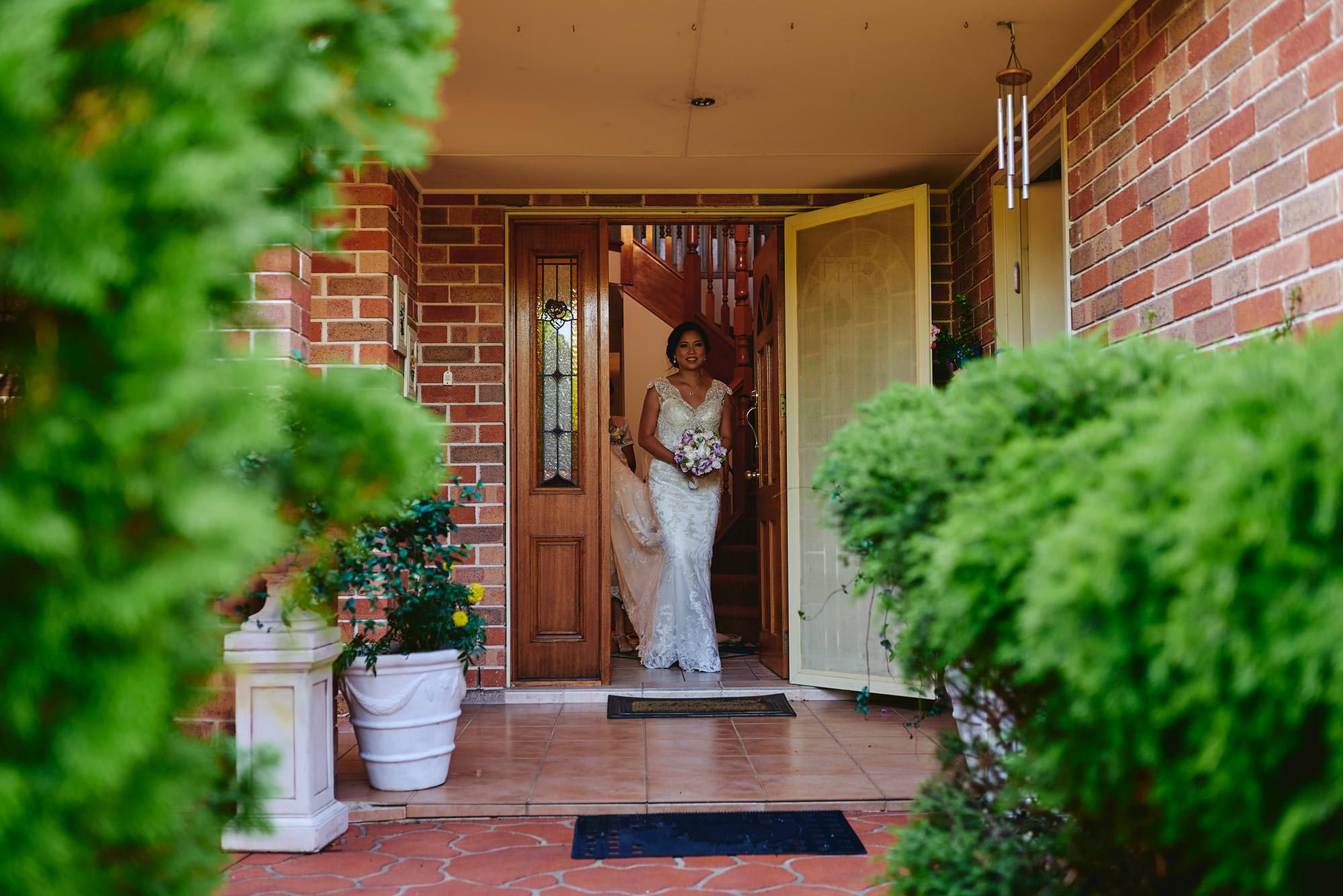 Bride about to leave home for wedding ceremony