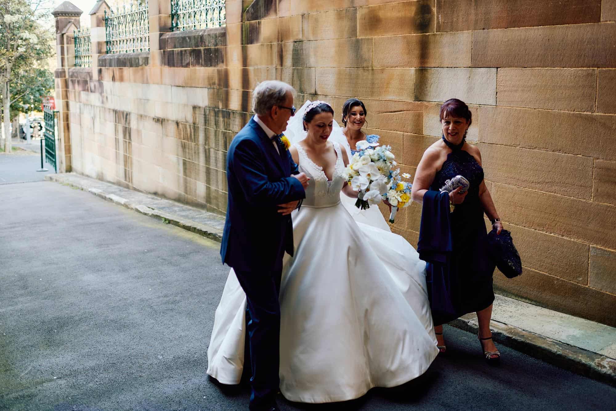 Heading into St Mary's Cathedral for her wedding