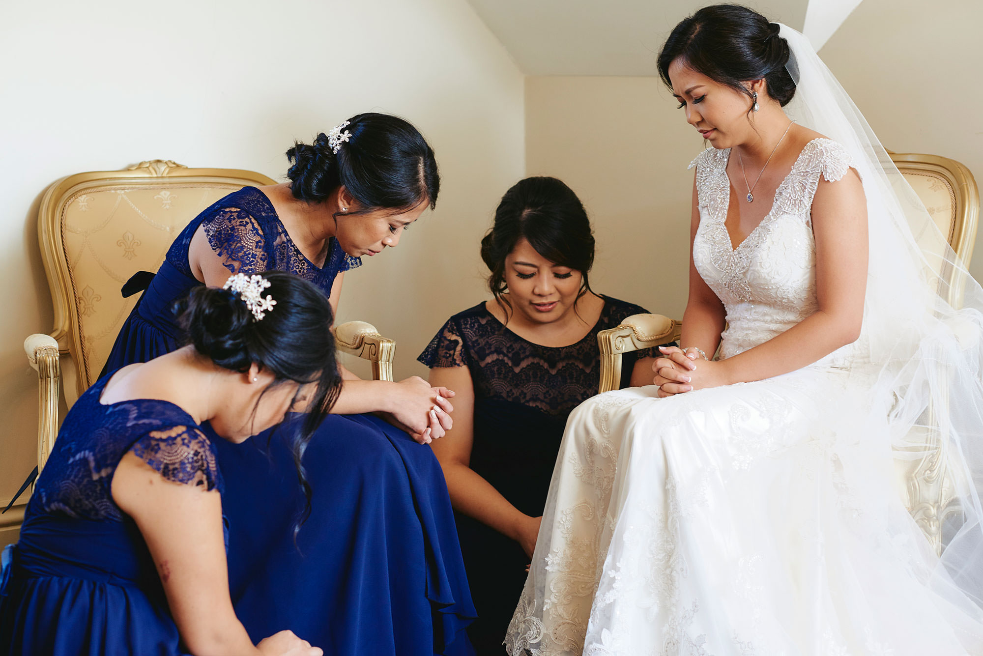 Prayers with her bridesmaids