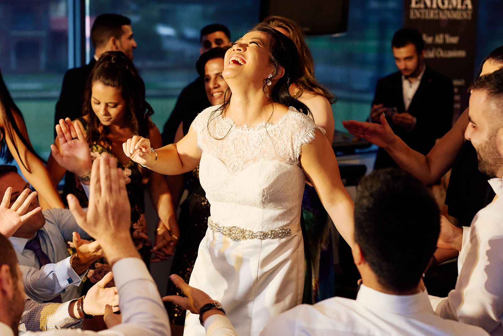 Bride's happiness during wedding reception